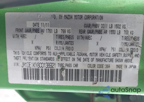 2012 Mazda Mazda2 Sport z USA, uszkodzony, nr VIN JM1DE1KY8C0138921